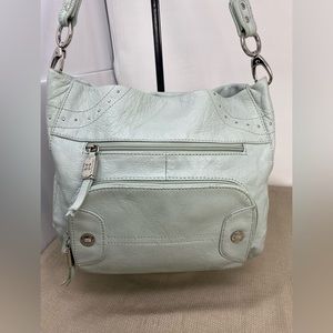 STONE MOUNTAIN LT. BLUE LEATHER SHOULDER BAG